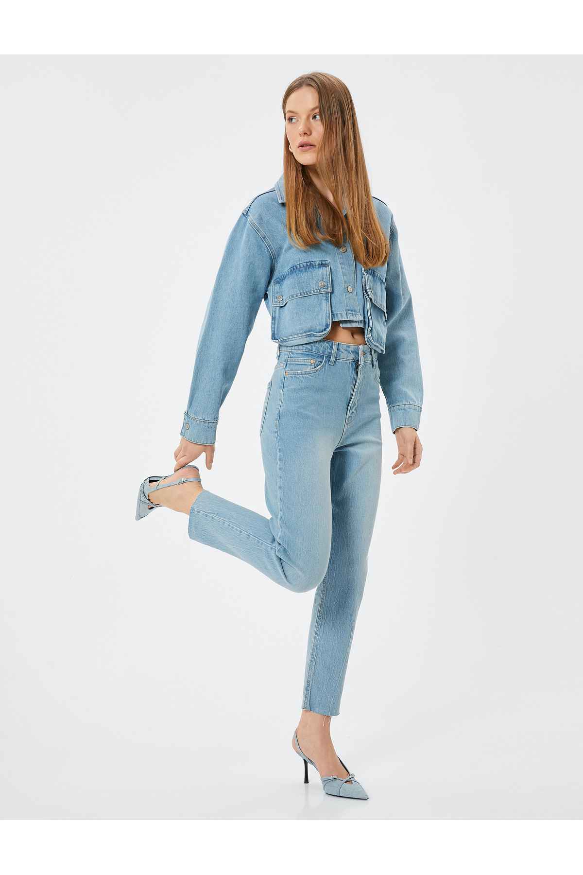 شلوار جین کمر بلند باریک و راست پا نخی - ایو اسلیم جین