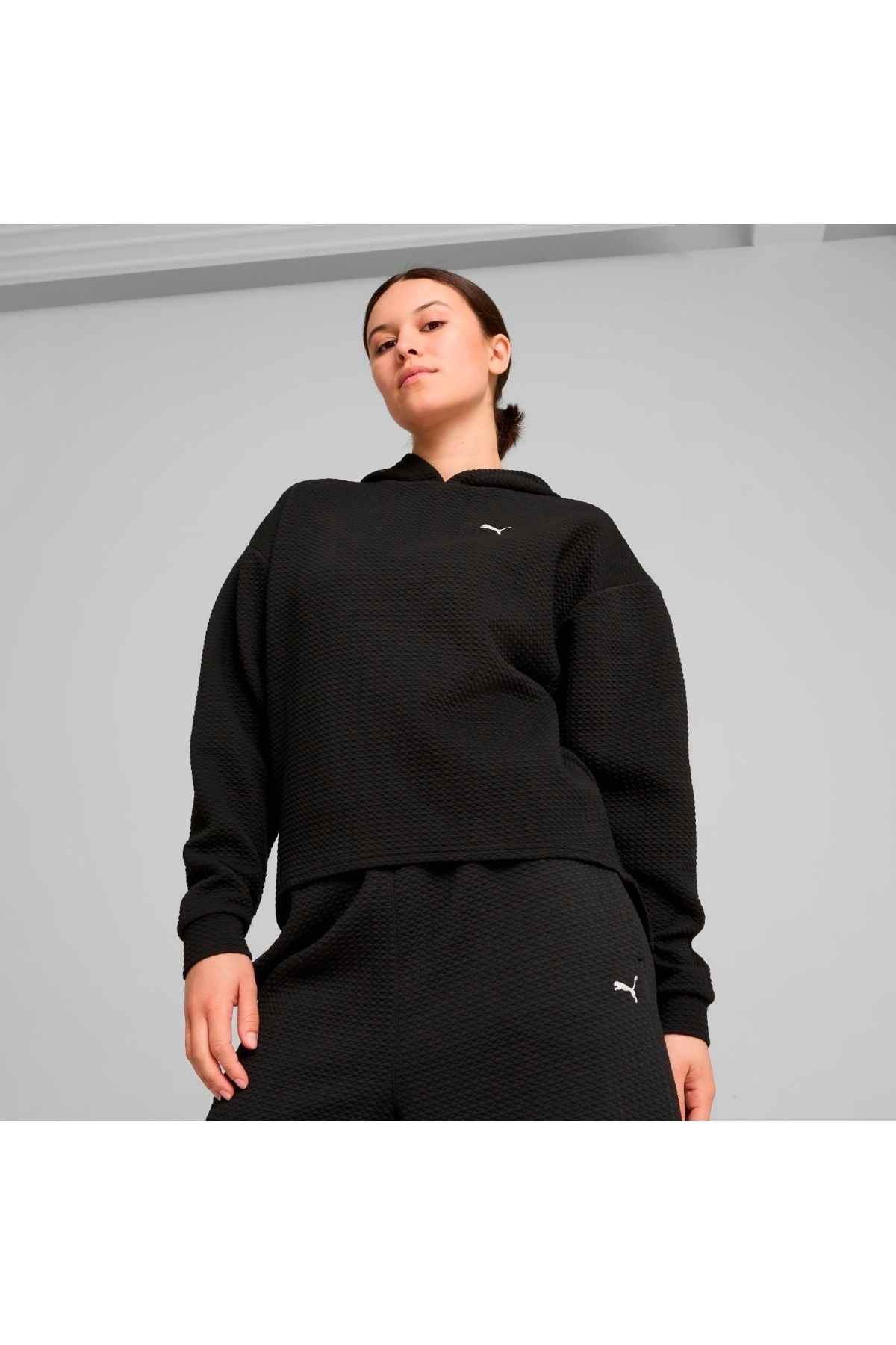 سویشرت زنانه کلاهدار مشکی بافت استودیو Q4