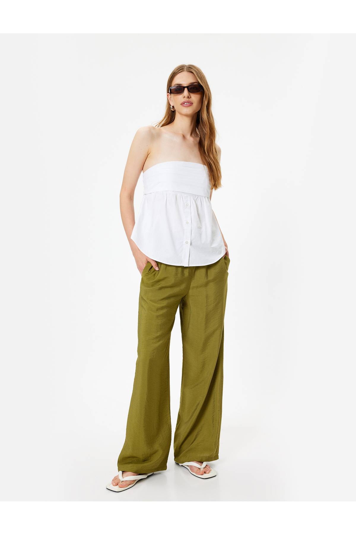 شلوار گشاد ویسکوز با جیب کش دار کمربند