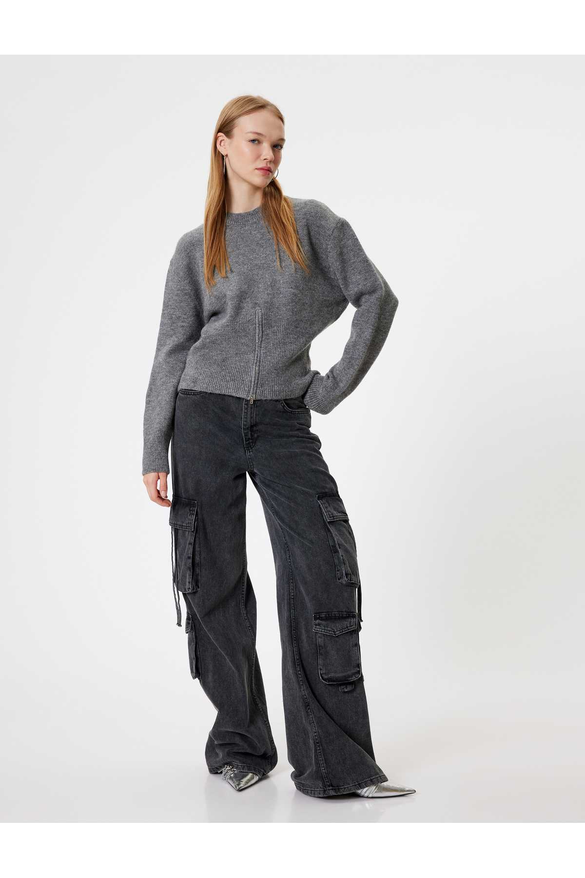 زیپ پلیور یقه خدمه آستین بلند با بافت نرم