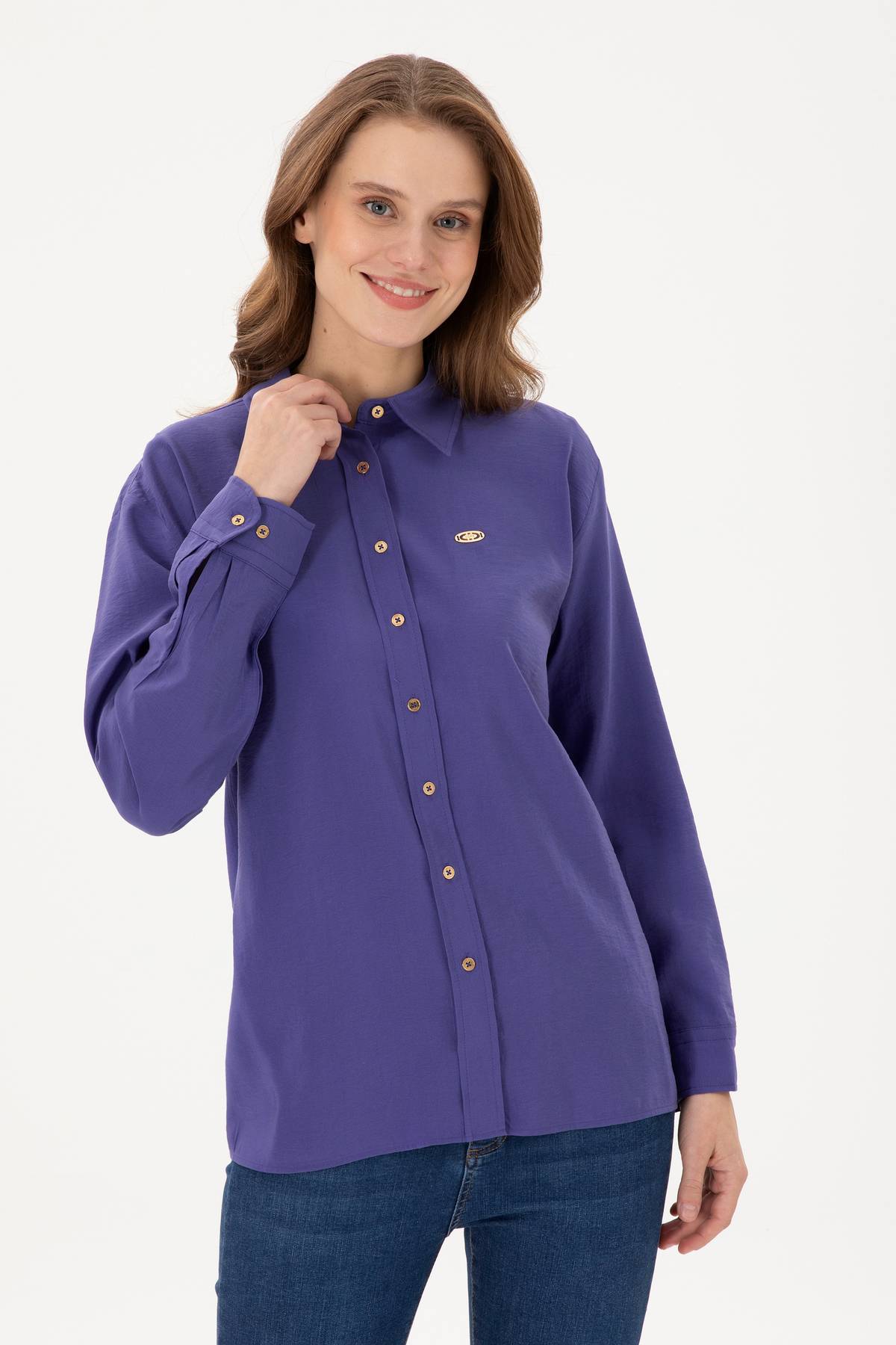 پیراهن آستین بلند بنفش زن 50289849-VR038