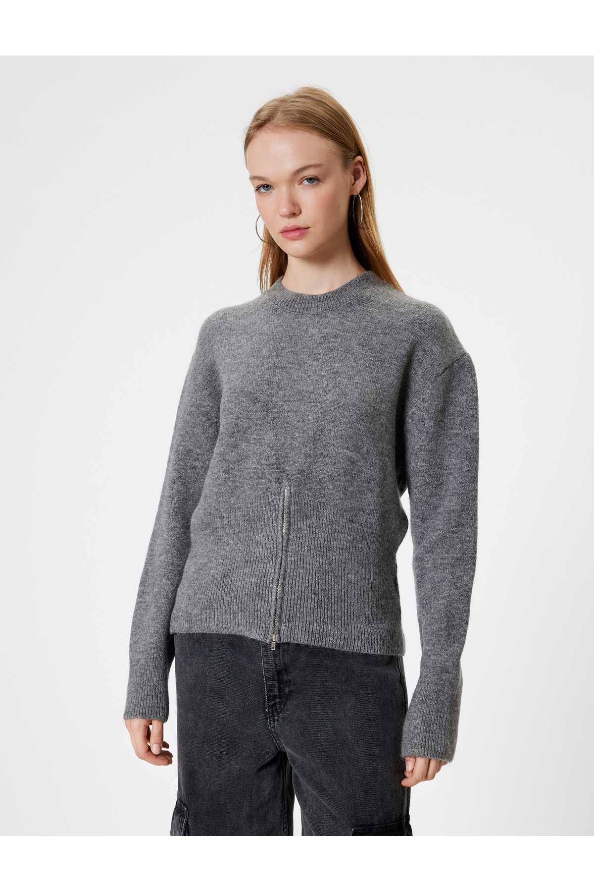 زیپ پلیور یقه خدمه آستین بلند با بافت نرم