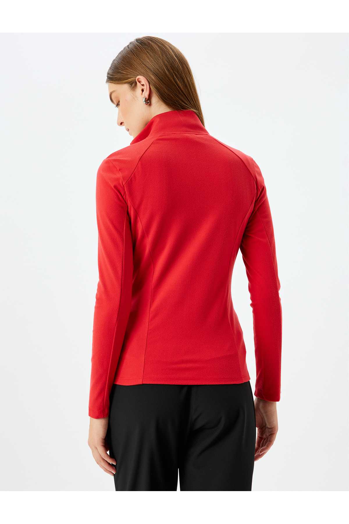 سویشرت پشمی زیپ دار یقه بلند با جیب باریک