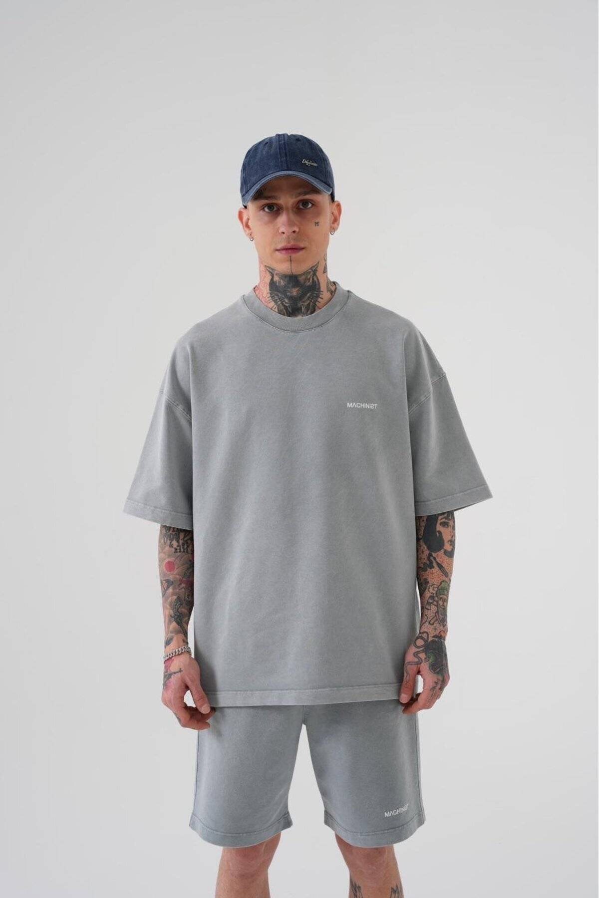 تیشرت یونیکس اوورسایز شسته شده لوکس پایه خاکستری