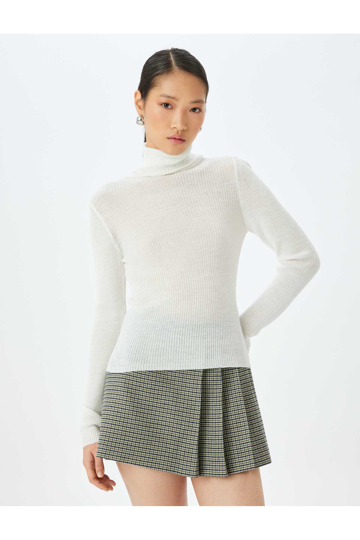 ژاکت بافتنی آستین بلند پشمی ترکیبی