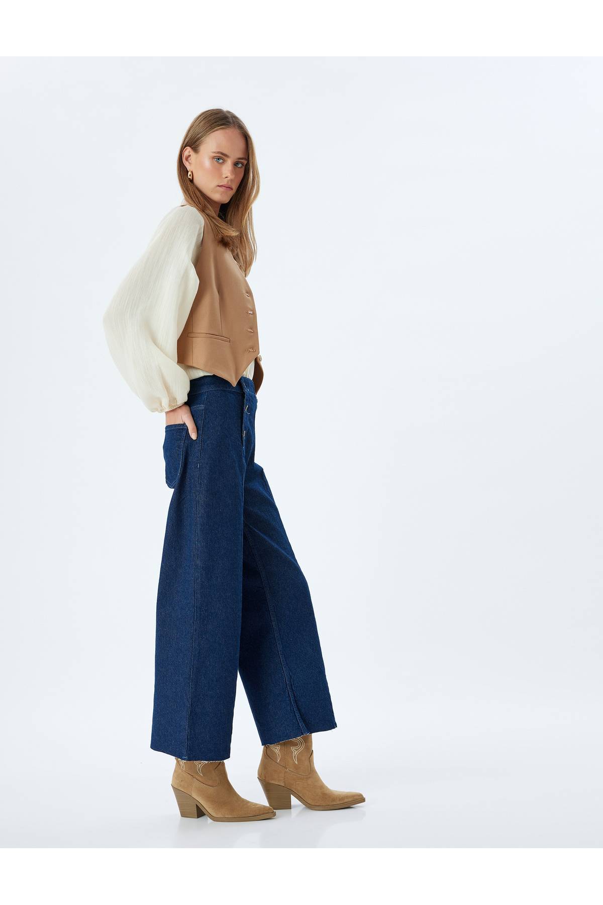 شلوار جین پهن بریده کمر بلند - جین ساندرا