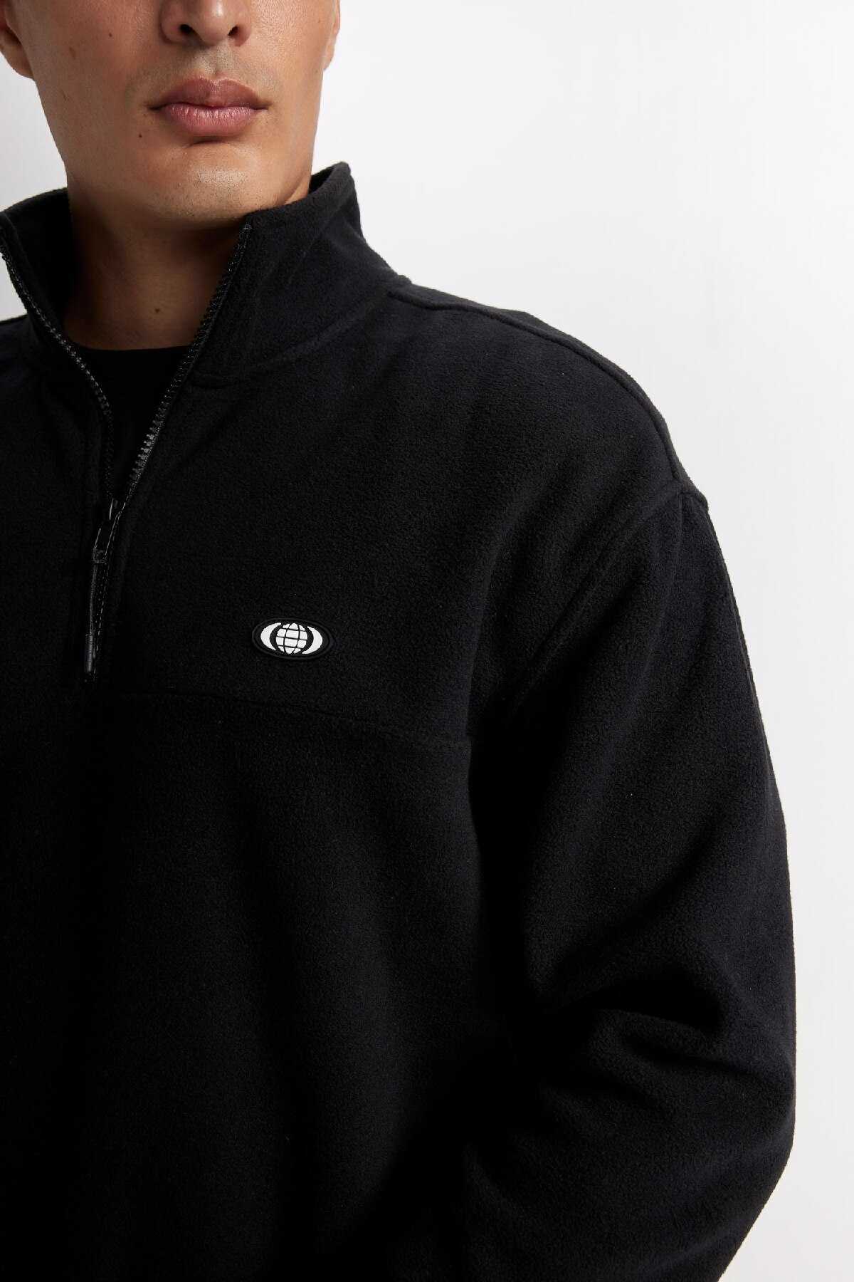 سویشرت پشمی زیپ دار یقه بلند Relax Fit