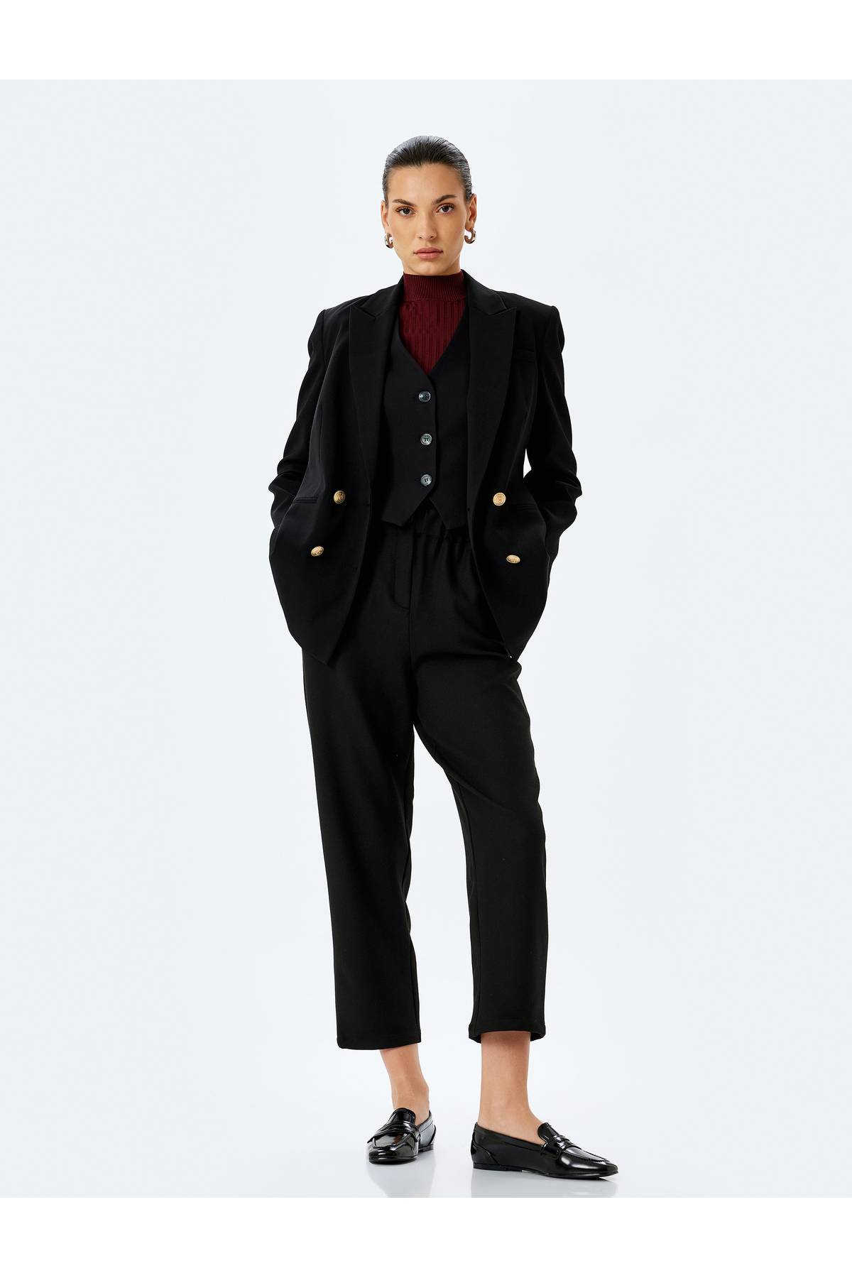 جیب کمر بالا با شلوار پارچه تایر کمر