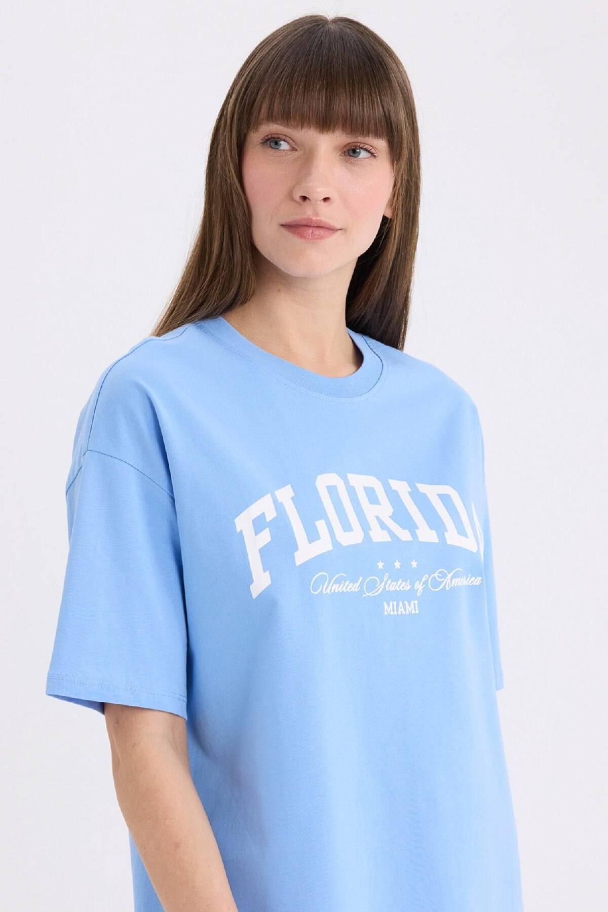 یقه دوچرخه با قالب گسترده چاپ شده آستین کوتاه T -shirt E5056AX25SP