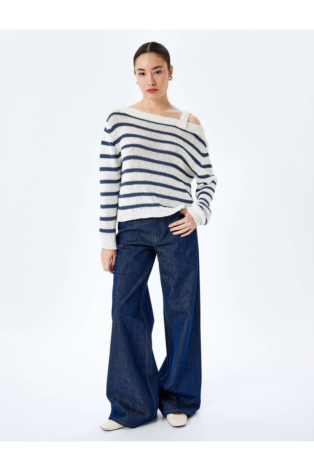 ژاکت قایق راه راه بافتنی آستین بلند