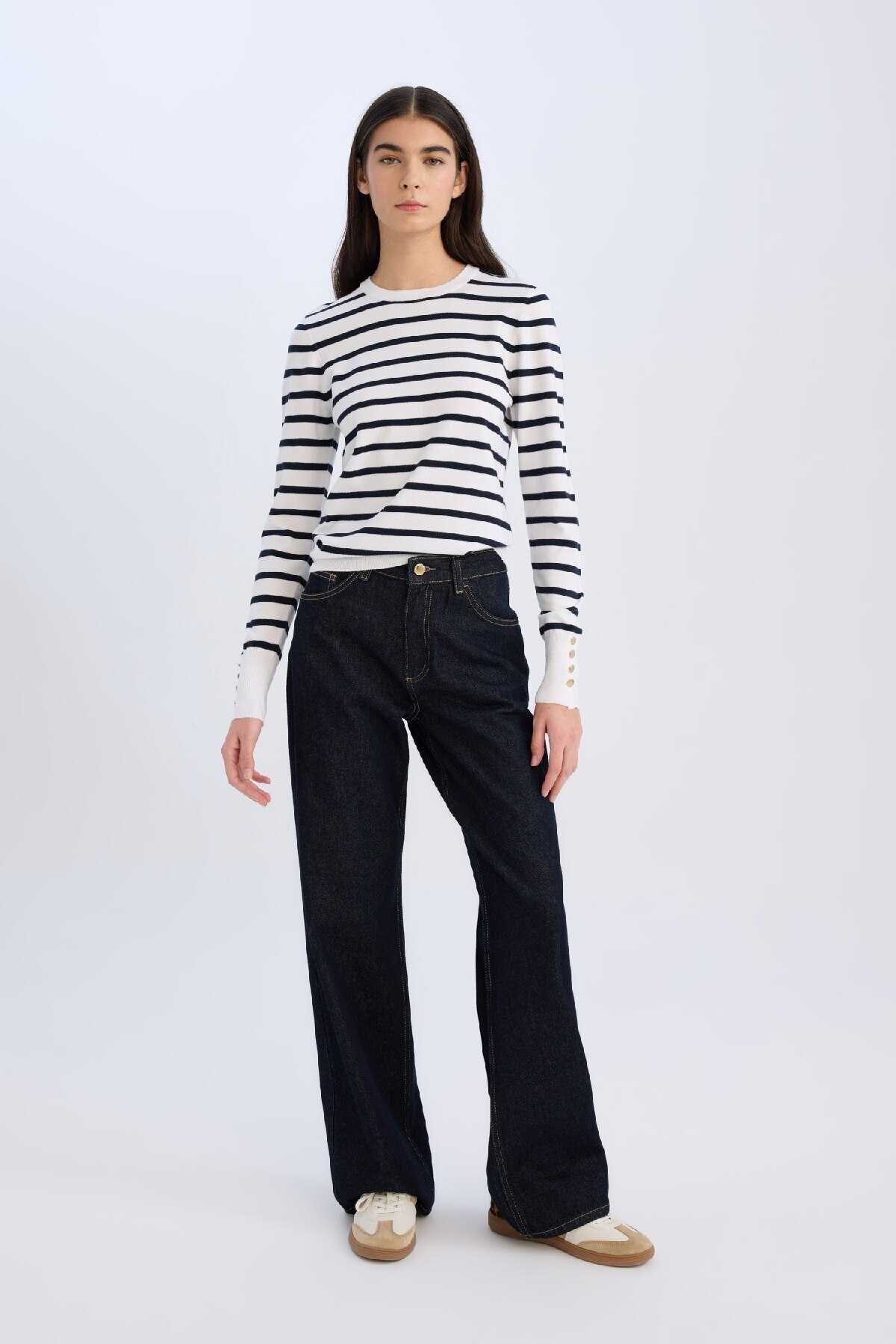 ژاکت بافتنی یقه راه راه معمولی