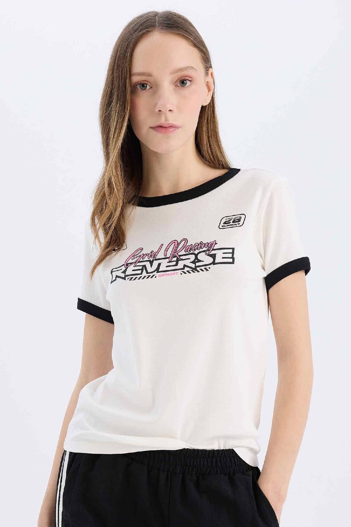 یقه دوچرخه معمولی خنک و مناسب چاپ شده Ribana آستین کوتاه T -shirt