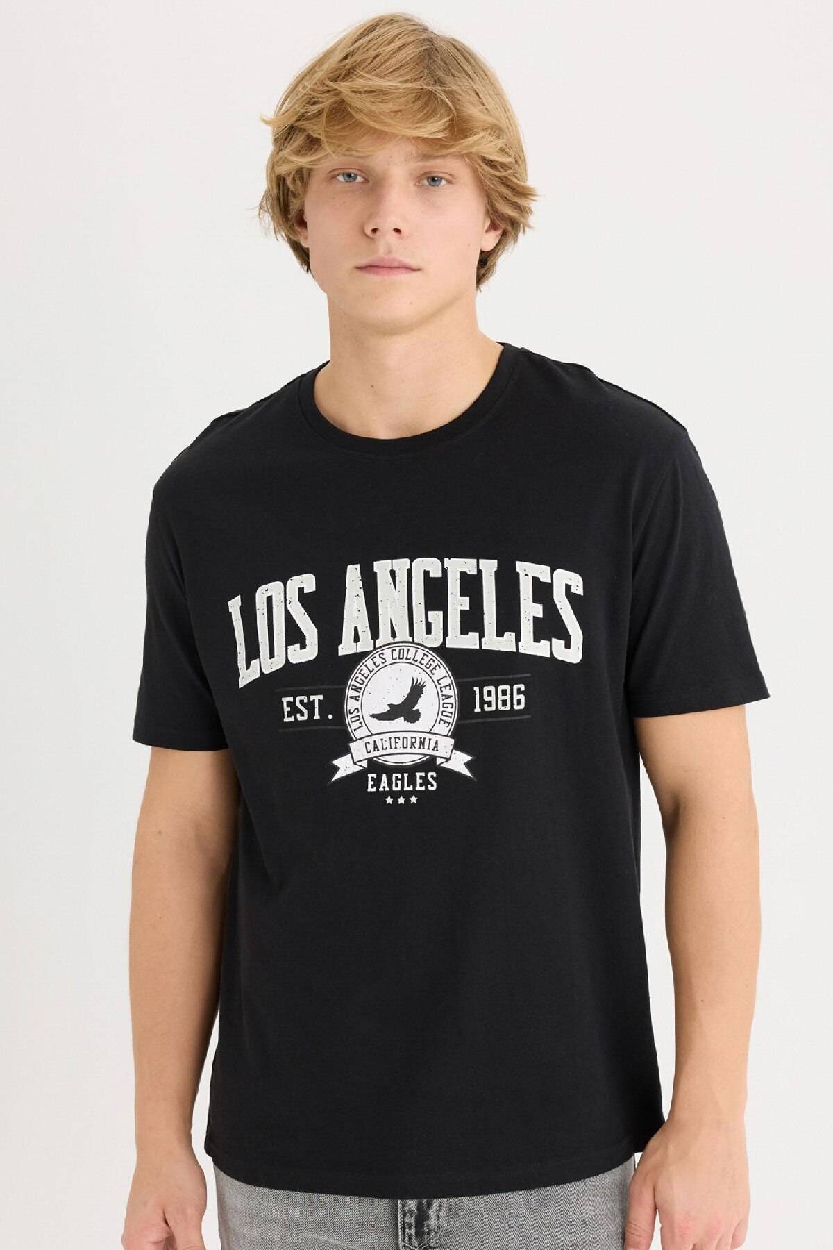 تیشرت آستین کوتاه یقه پرینت معمولی