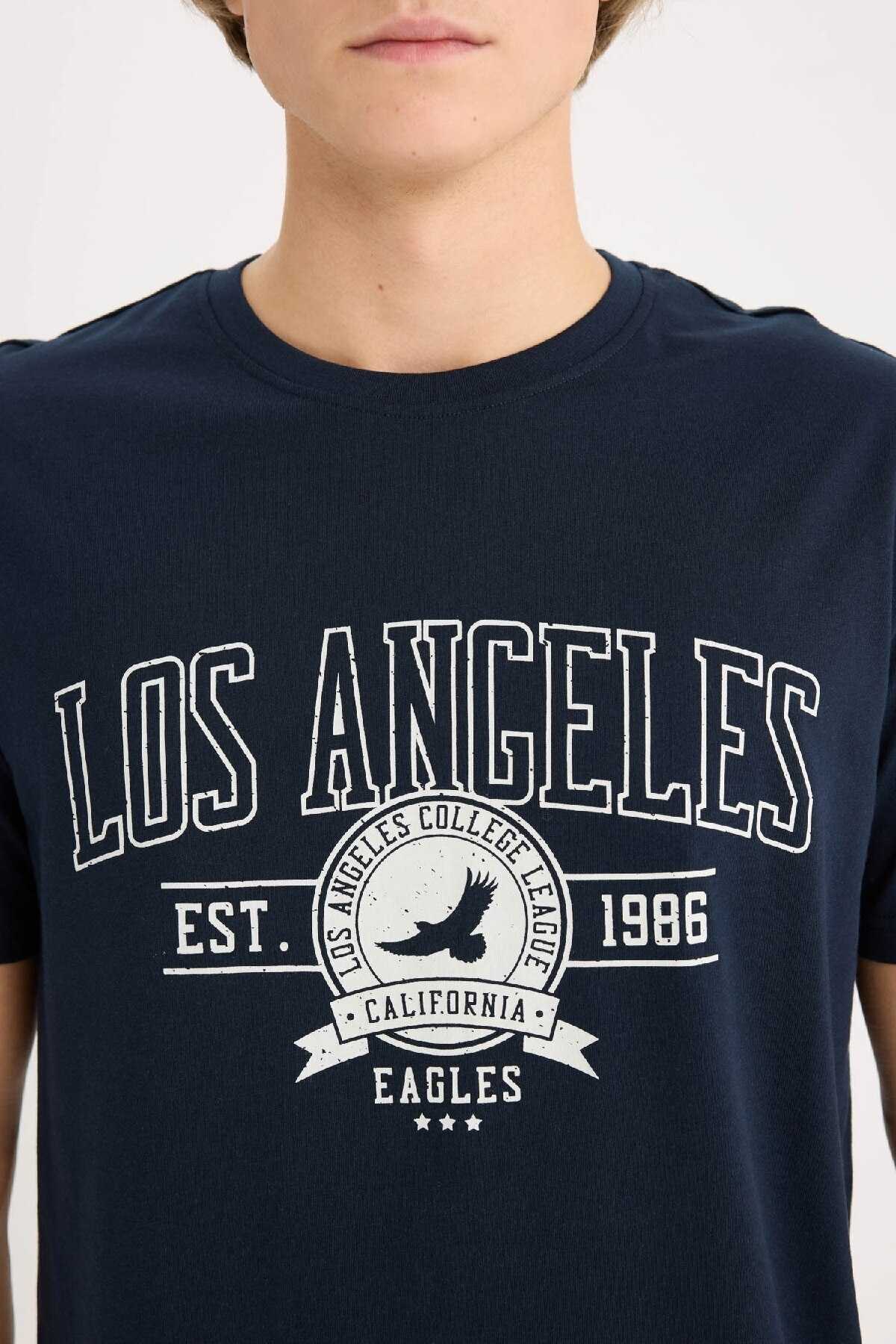 تیشرت آستین کوتاه یقه پرینت معمولی