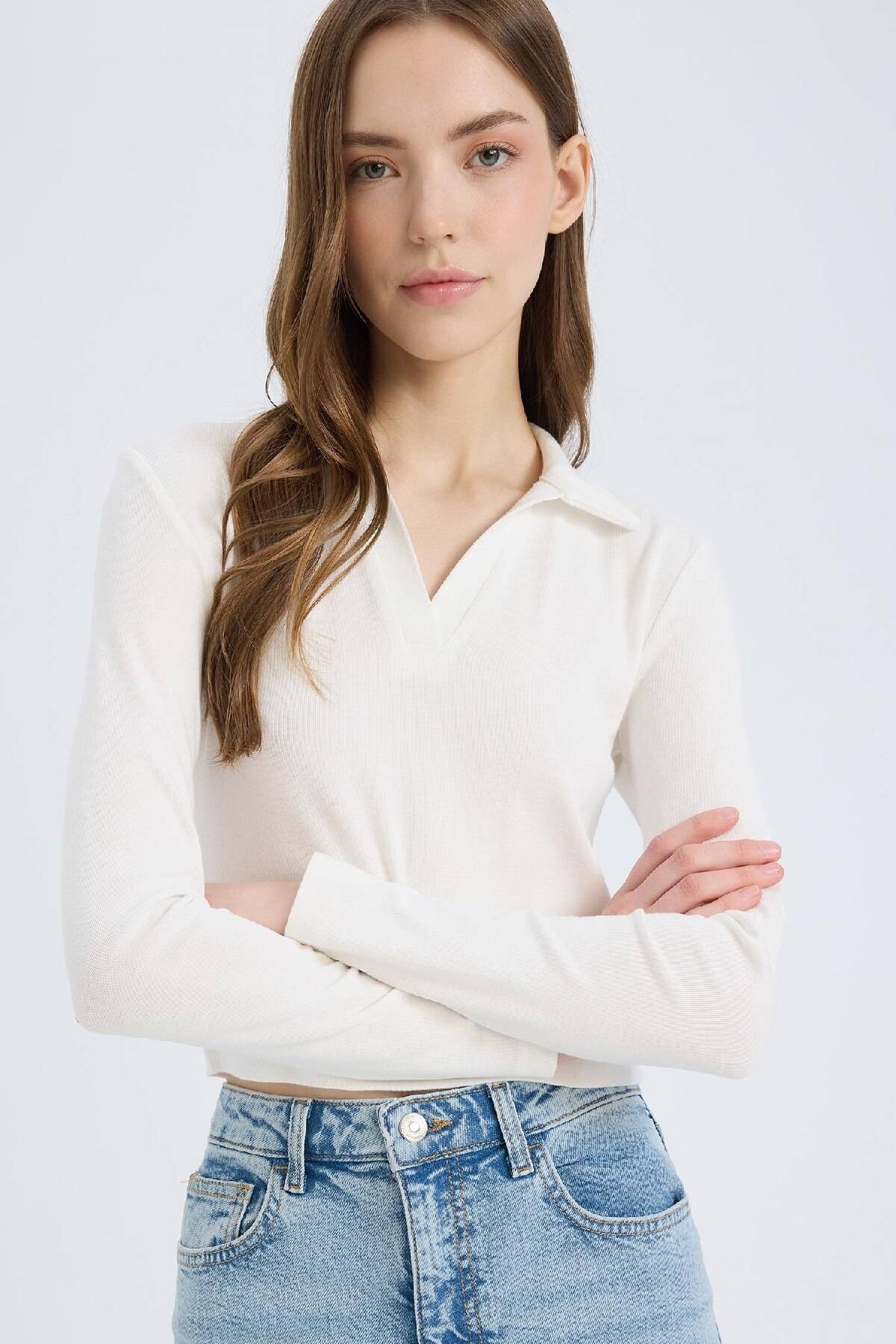 تیشرت آستین بلند یقه پولو ساده ساده