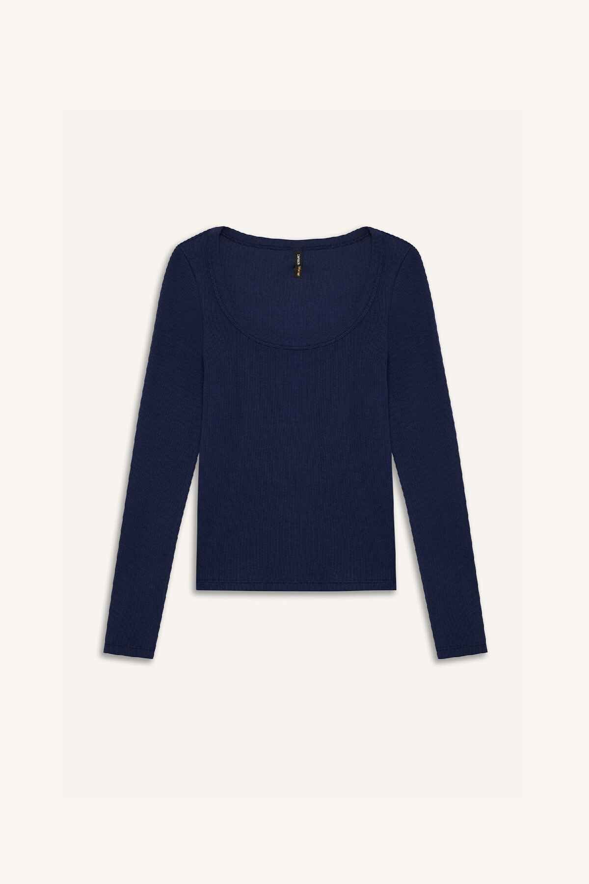 تیشرت آستین بلند مدل لباس مجلسی دنده ای ساده باریک و باریک E5768ax25sp