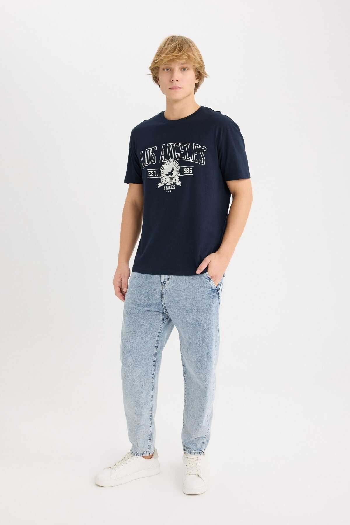 تیشرت آستین کوتاه یقه پرینت معمولی