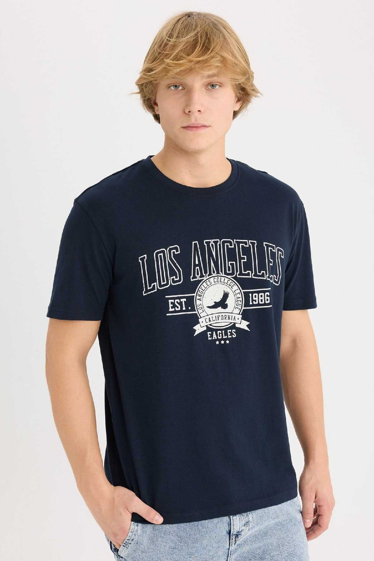 تیشرت آستین کوتاه یقه پرینت معمولی