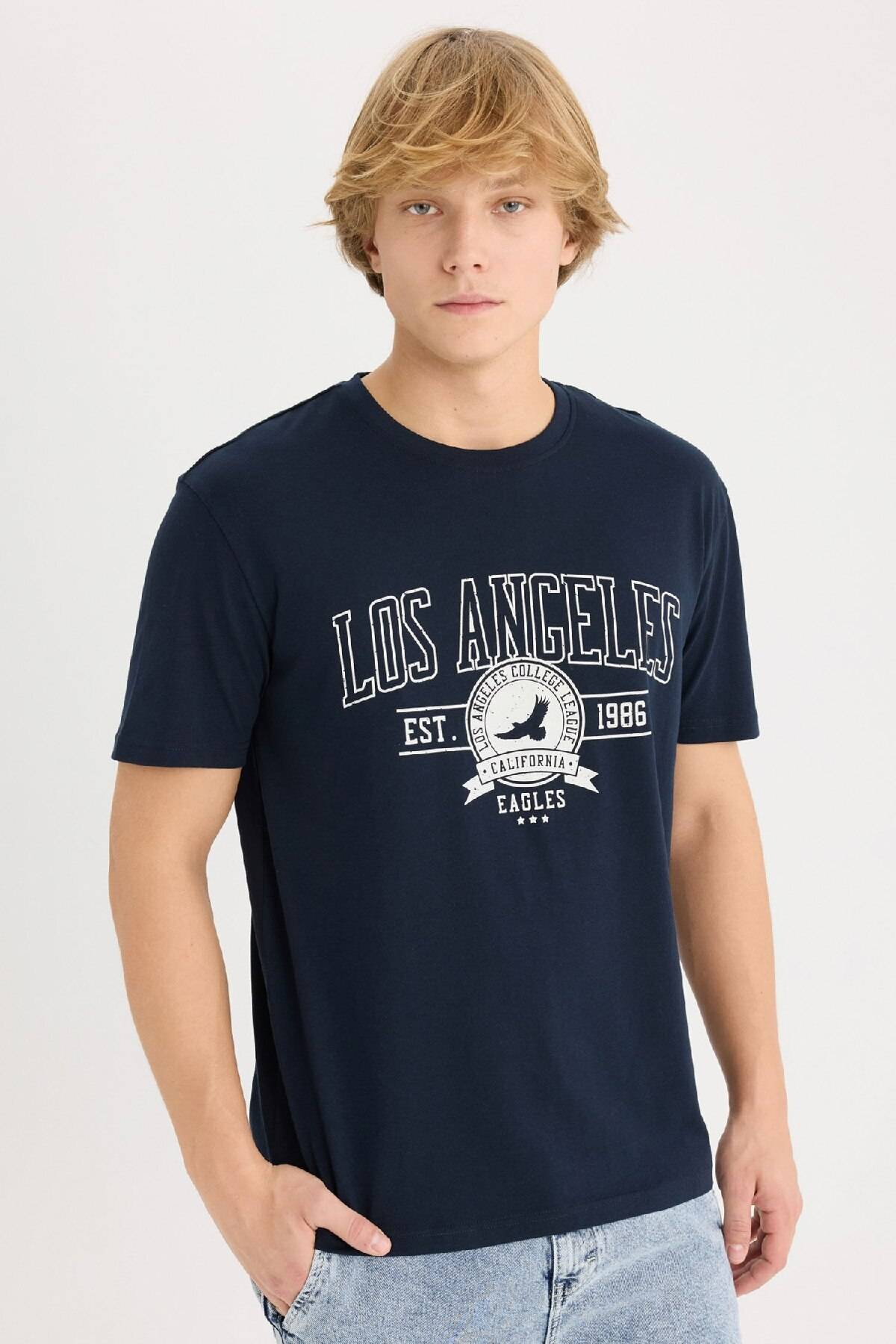 تیشرت آستین کوتاه یقه پرینت معمولی