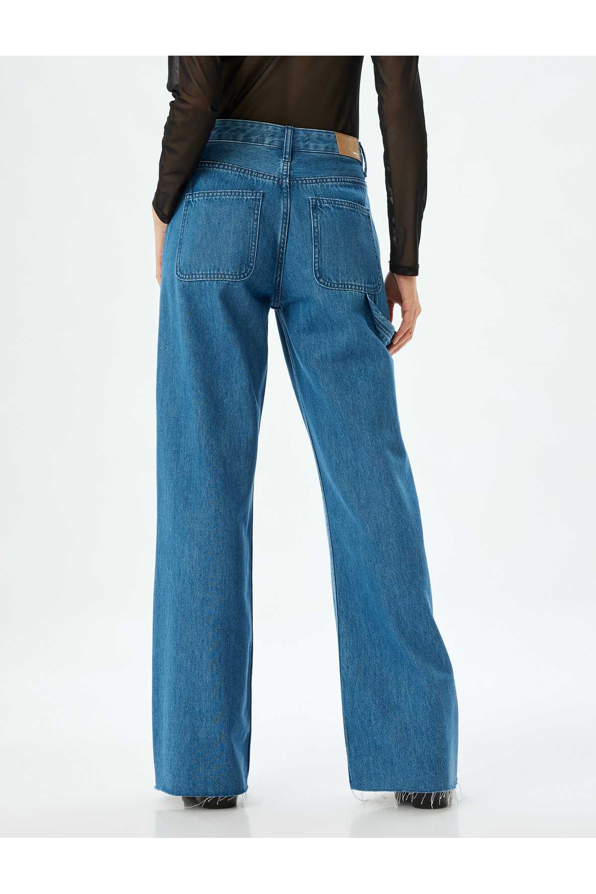 شلوار بزرگ موبایل موبایل با جزئیات کمر معمولی پنبه پنبه - شلوار جین پاها