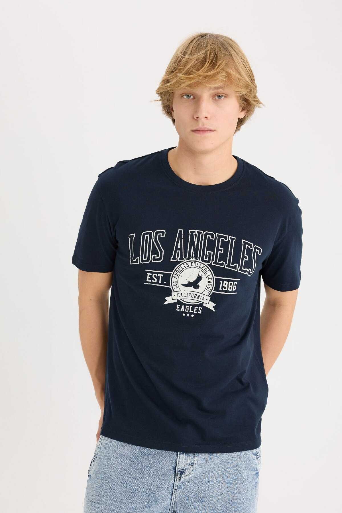 تیشرت آستین کوتاه یقه پرینت معمولی