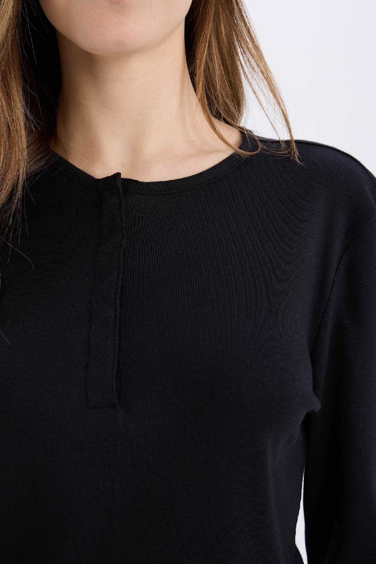 تیشرت آستین بلند دنده ساده ساده با نصب ساده