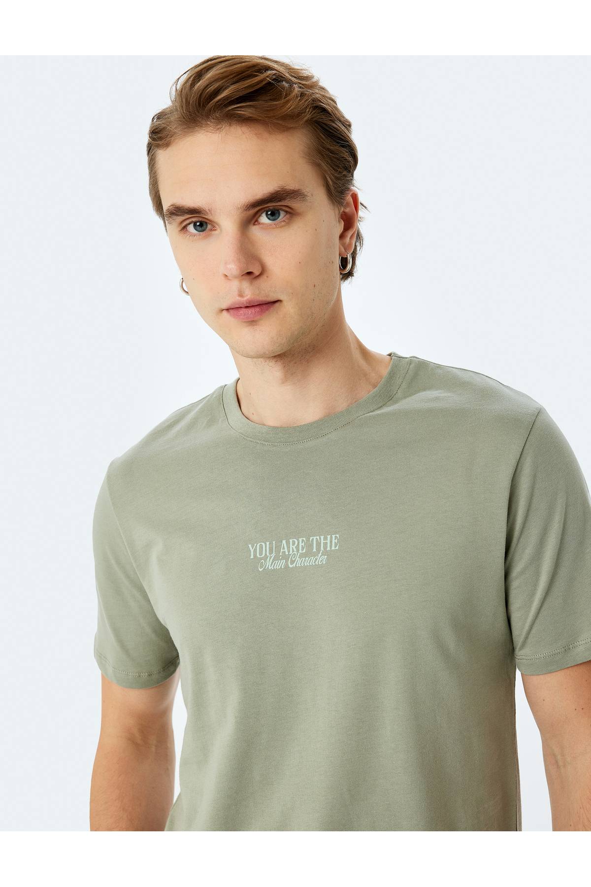 شعار چاپ شده پنبه آستین کوتاه یقه دوچرخه باریک تناسب T -shirt