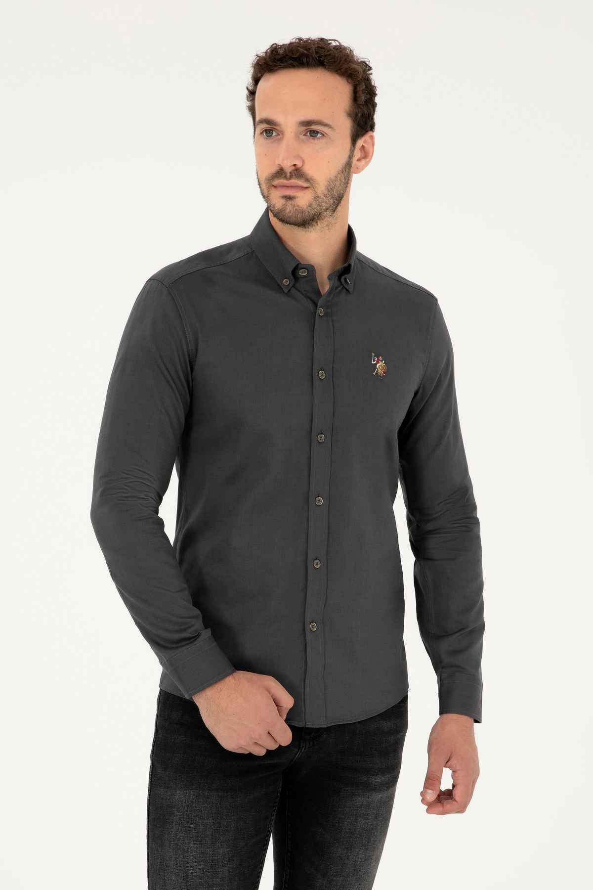 پیراهن پایه آستین بلند سبک خاکی مردانه 50271276-VR183