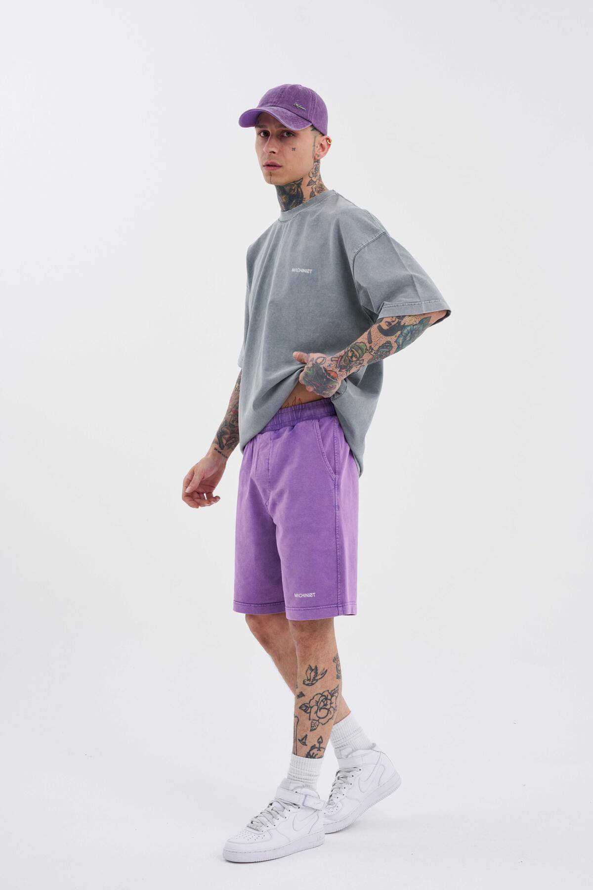 شلوارک ساده و لوکس خاکستری شسته شده