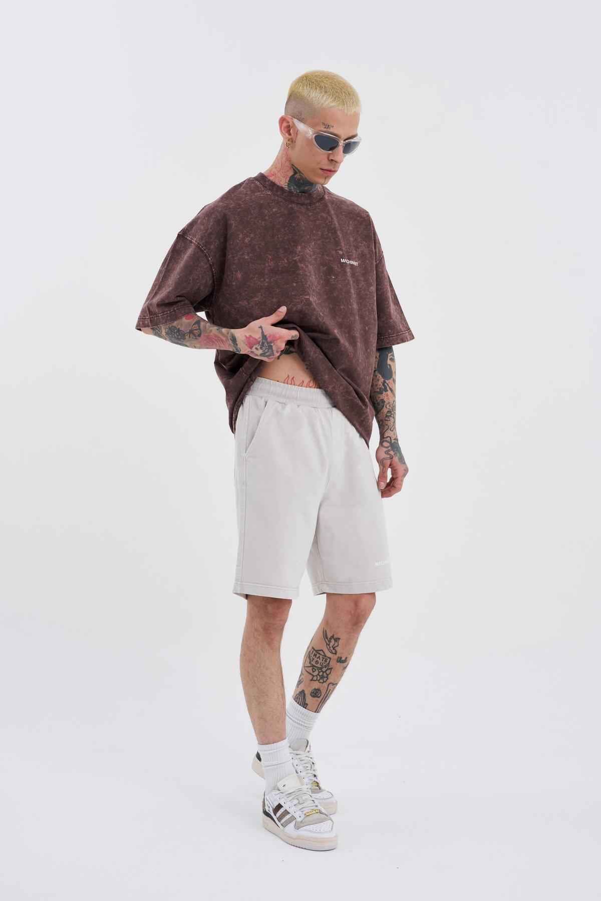 شلوارک ساده و لوکس خاکستری شسته شده