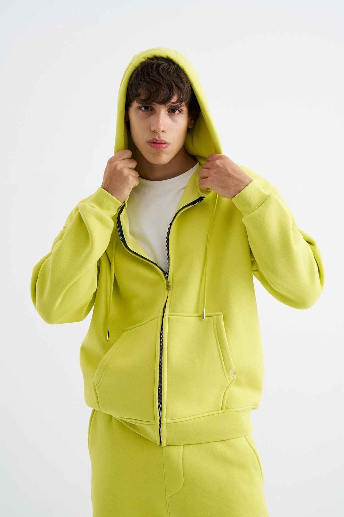 سویشرت ساده زیپ دار جیب دار یاسی یخی