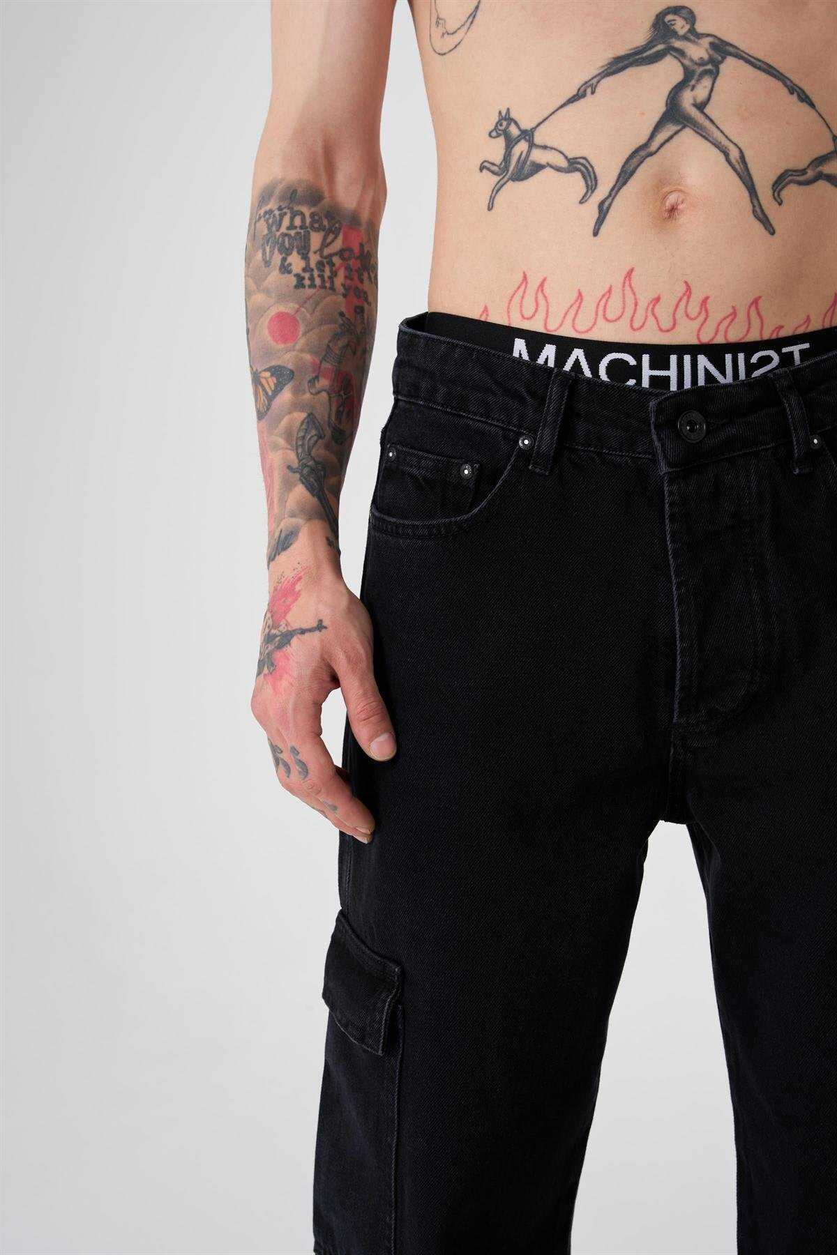 شلوار جین گشاد با جیبی باری آبی دریایی