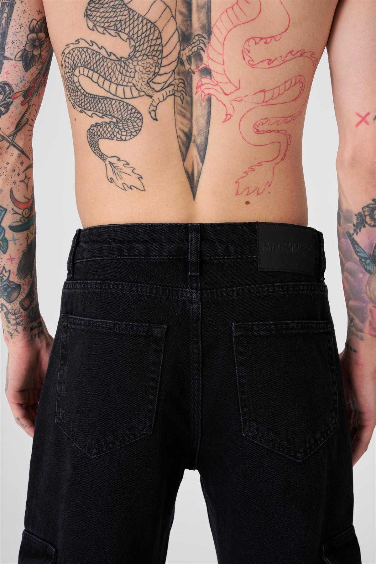 شلوار جین گشاد با جیبی باری آبی دریایی