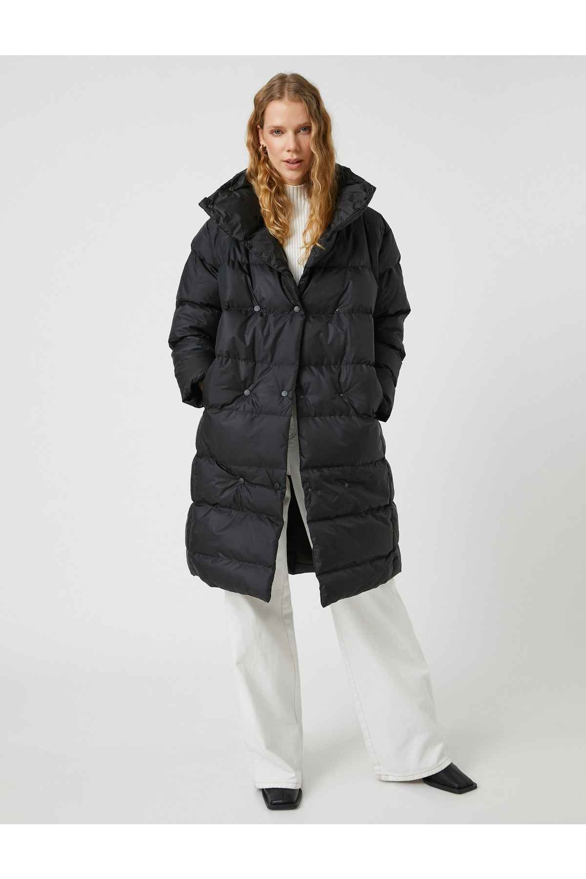 جیب یقه ای ژاکت پف دار بلند