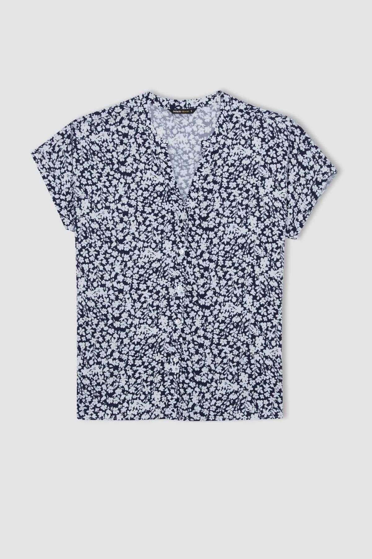 پیراهن آستین کوتاه یقه خدمه فیت منظم